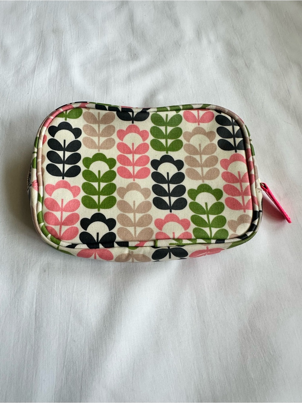 Orla Kiely Floral Stem Pattern Pouch in Green, Pink, Black, Beige